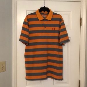 Orange and Grey striped Under Armour polo